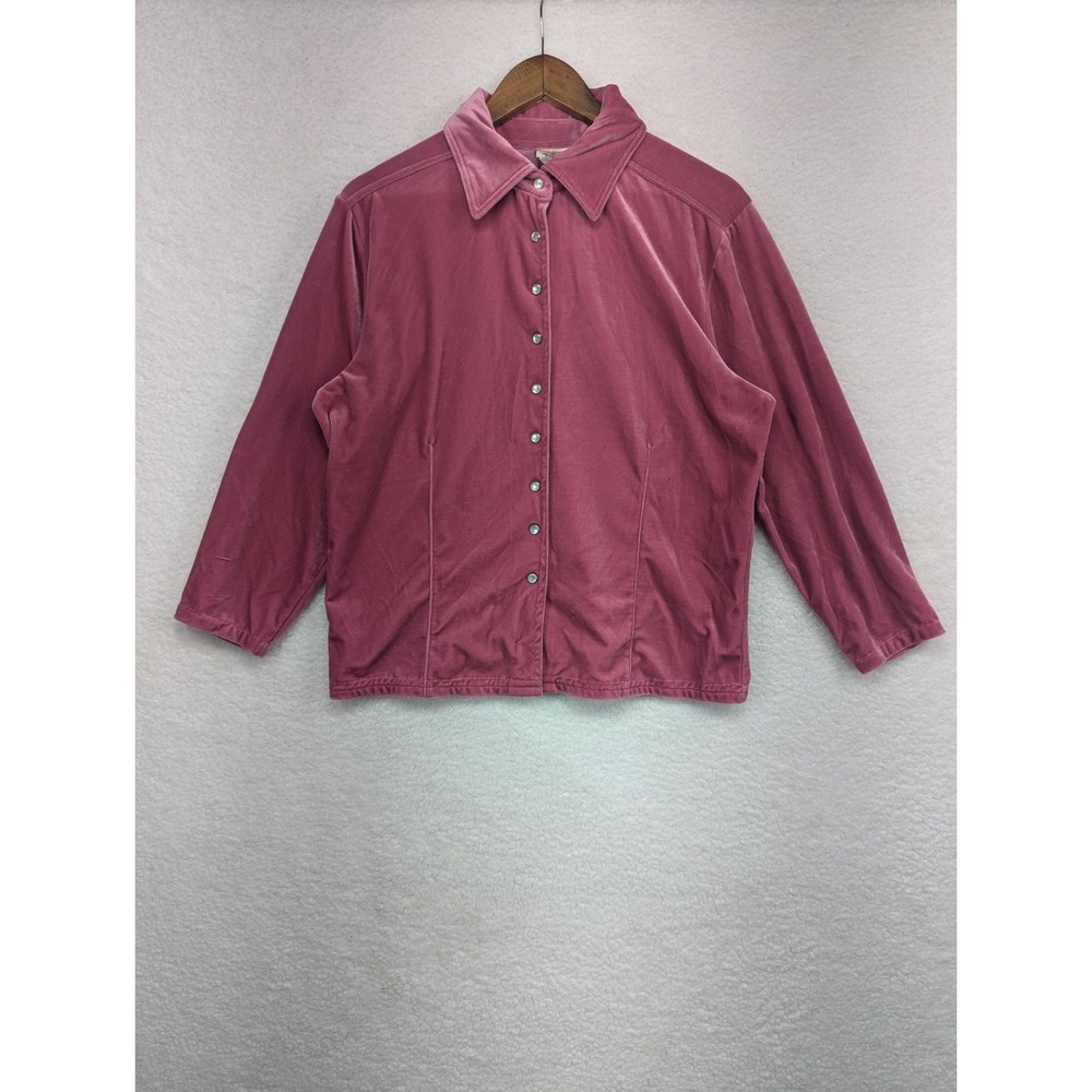 Y2K Partners Women's Pink Velvet Sleepwear Pearl Snap Top XL - Picture 1 of 6